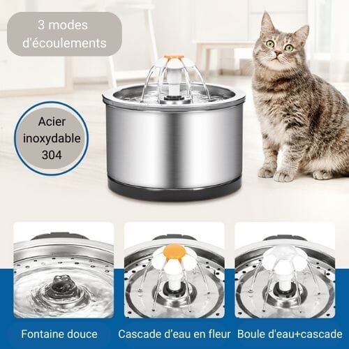 Chats Coquets - Fontaine à eau pour chats en acier inoxydable - avec capteur - Chats Coquets