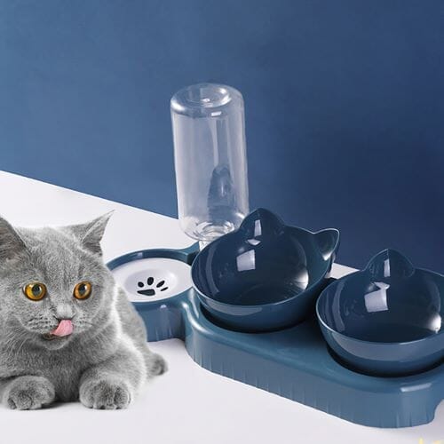 Ensemble Fontaine à bulles automatique - 2 mangeoires pour chats et chiens - Chats Coquets