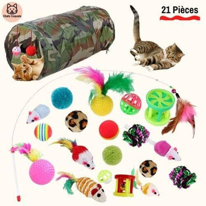 WittyKit™| Jouets pour Chat avec Tunnel - 21 pièces - Chats Coquets